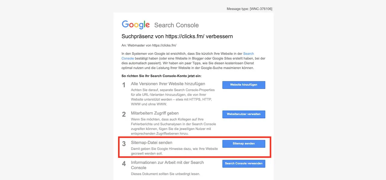 Google Search Console Sitemap-Datei senden