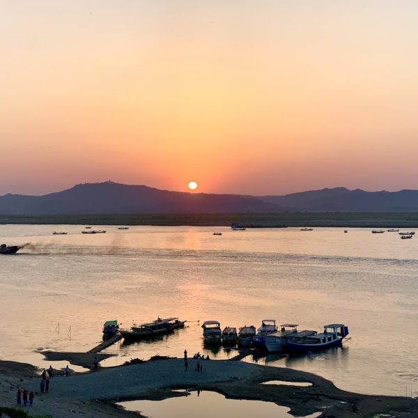 Sonnenuntergang Bagan Bu Paya Pagode Irrawaddy Fluss